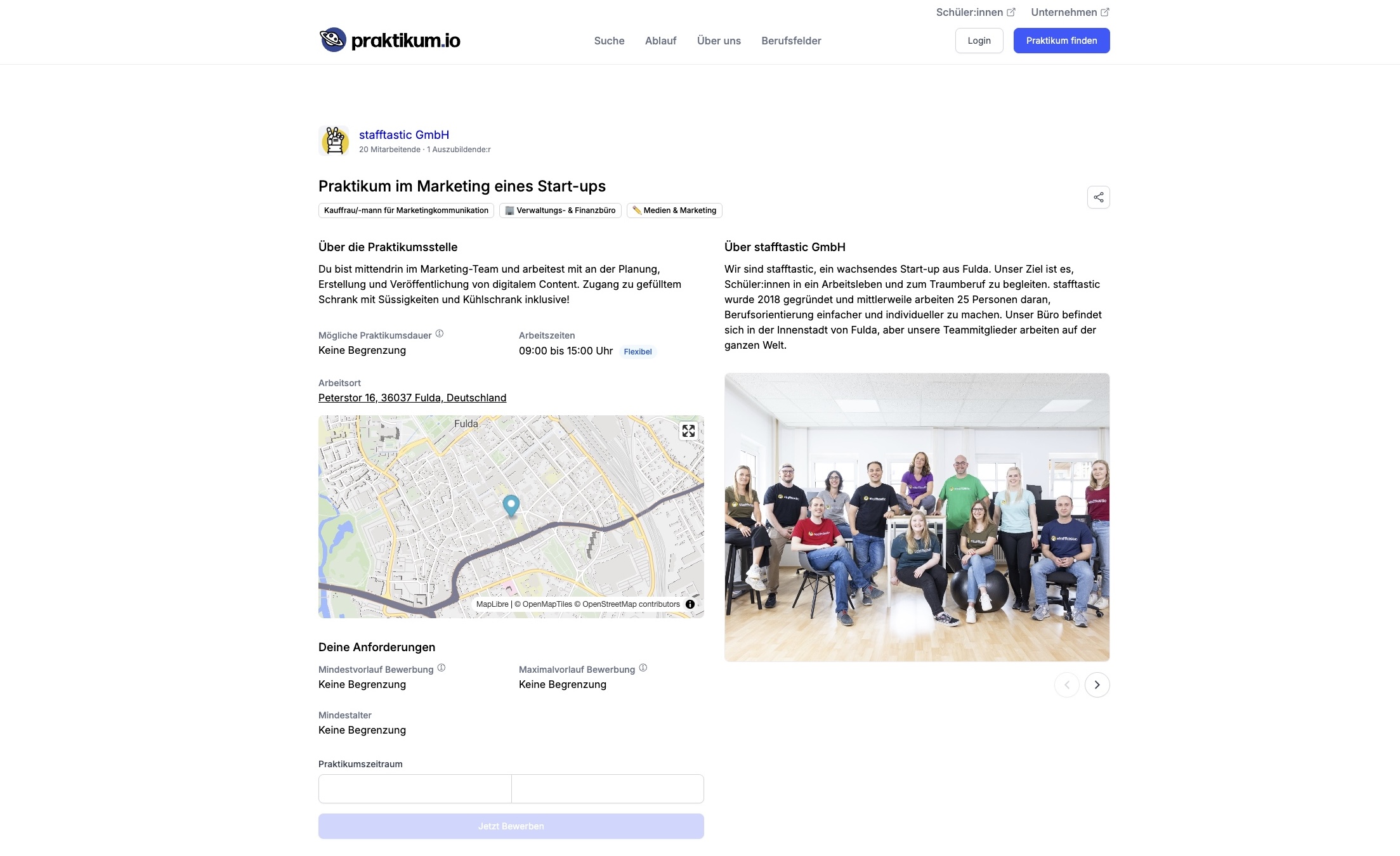 profilansicht von stafftastic auf praktikum.io